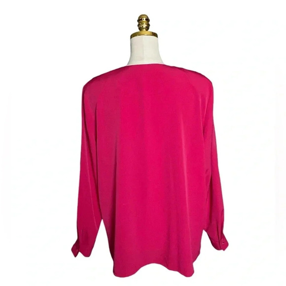 K C STUDIO | Vintage Magenta Lace Embroidered Satin Button Down Blouse Size 16W - Picture 6 of 9